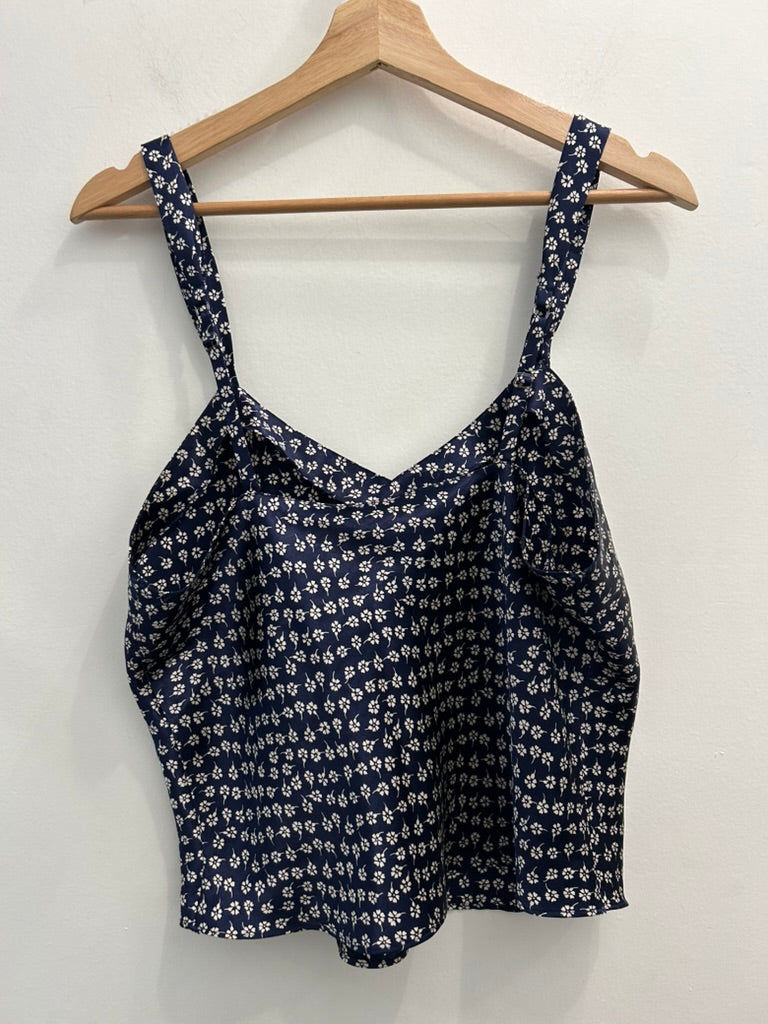 Vintage 90's Lingerie Cacique Navy & White Floral Tank Top - La Lovely Vintage 