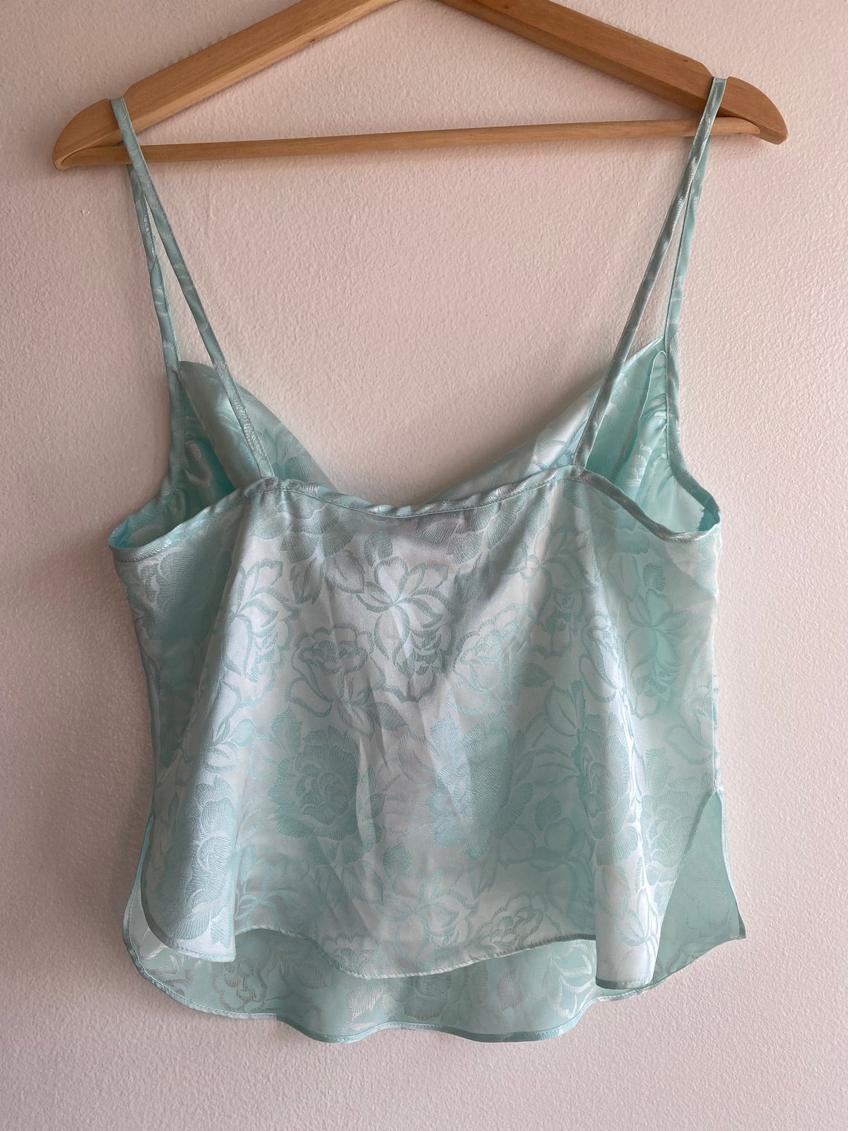 Vintage Y2K Seafoam Blue Satin Cowl Neck Top