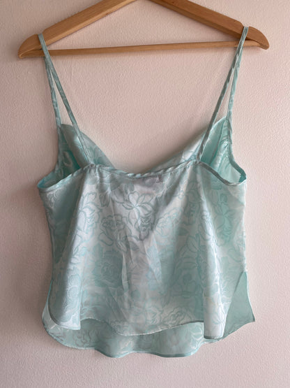 Vintage Y2K Seafoam Blue Satin Cowl Neck Top