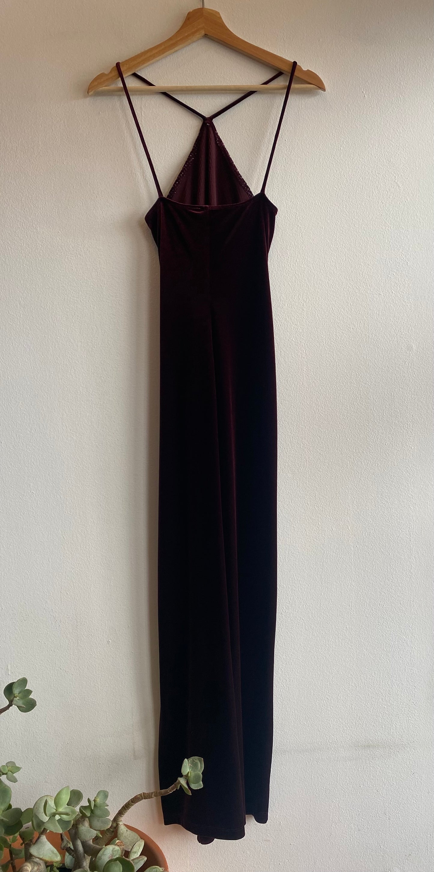 Vintage 90s Burgundy Velvet Shimmer Maxi Dress - La Lovely Vintage 