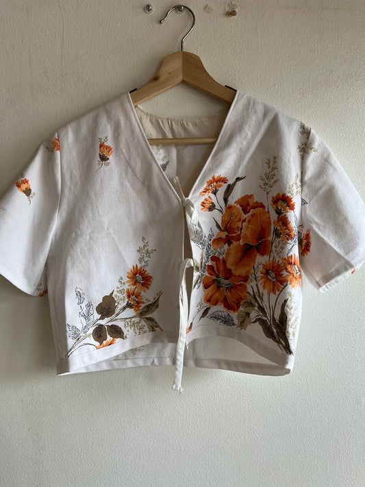 Trash Textiles - Handmade Vintage Tablecloth Tie-Front Blouse - La Lovely Vintage 