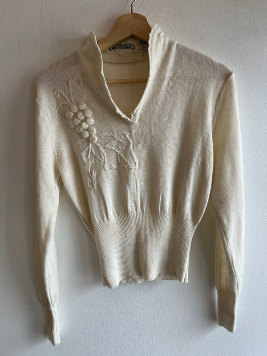 Vintage 1980’s Floral Knit Appliqué Sweater