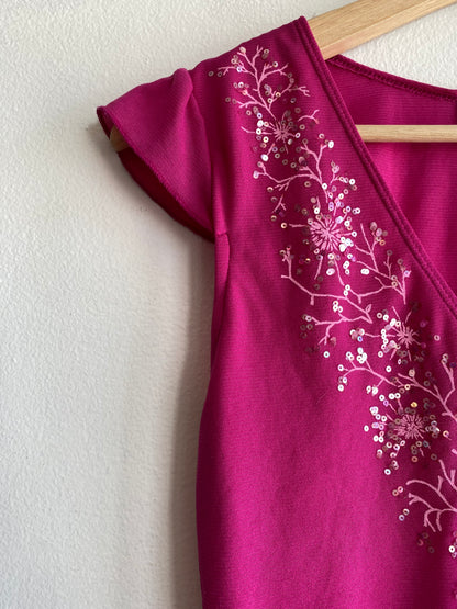 Vintage Ally B. Y2K Hot Pink Sequin Mesh Blouse