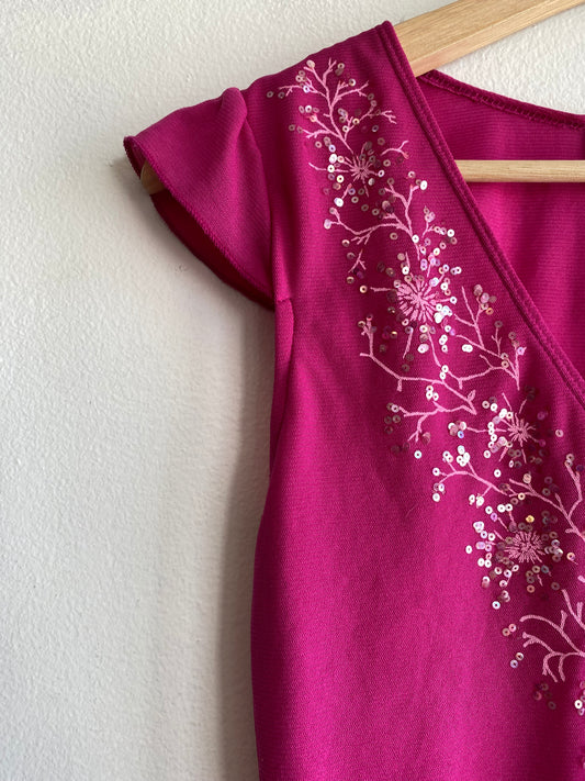 Vintage Ally B. Y2K Hot Pink Sequin Mesh Blouse