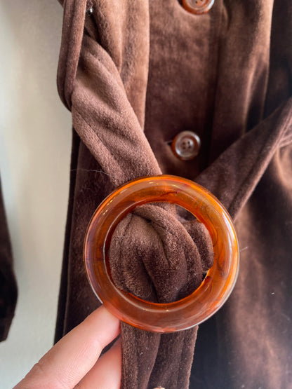 Vintage 90's Long Sleeve Brown Velvet Button-Up Top