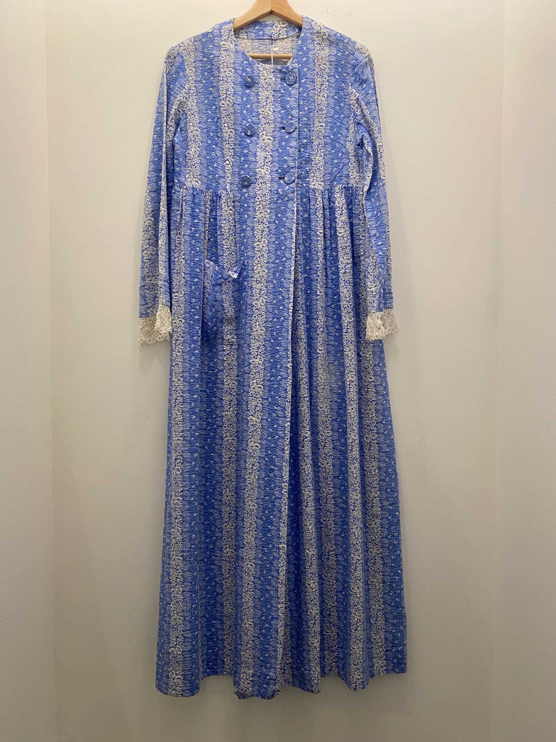 Vintage 50's Blue Floral Maxi Bed Coat Dress - La Lovely Vintage 
