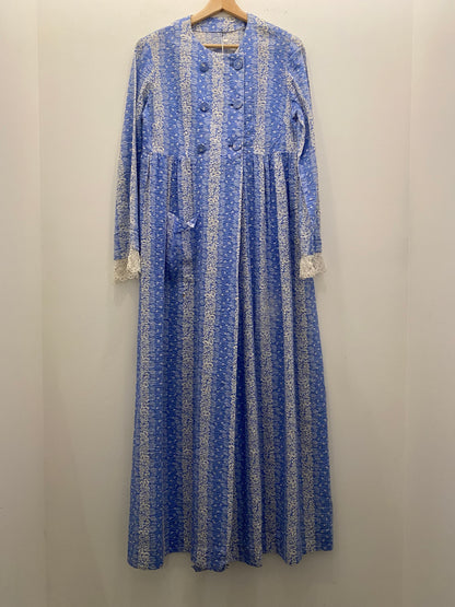 Vintage 50's Blue Floral Maxi Bed Coat Dress - La Lovely Vintage 