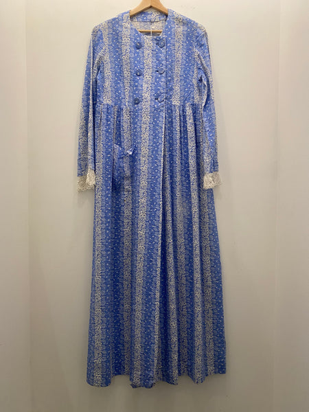 Vintage 50's Blue Floral Maxi Bed Coat Dress - La Lovely Vintage 