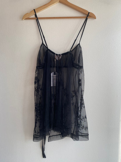 Vintage Y2K Victoria's Secret Embroidered Black Mesh Slip