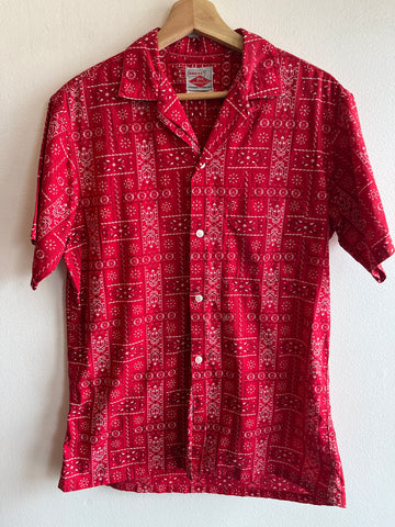 Vintage 1950’s Brent Loop Collar Bandana Print Button-Up Shirt