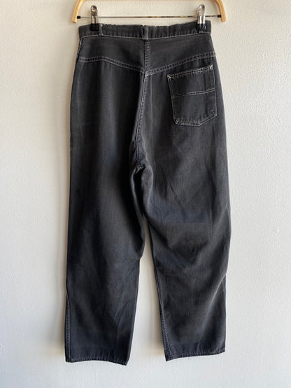 Vintage 1950’s Faded Black Twill Side Zip Trousers