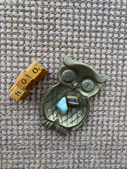 Vintage Brass Owl Trinket Tray