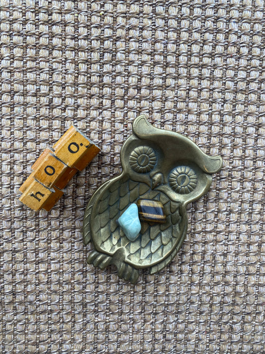 Vintage Brass Owl Trinket Tray