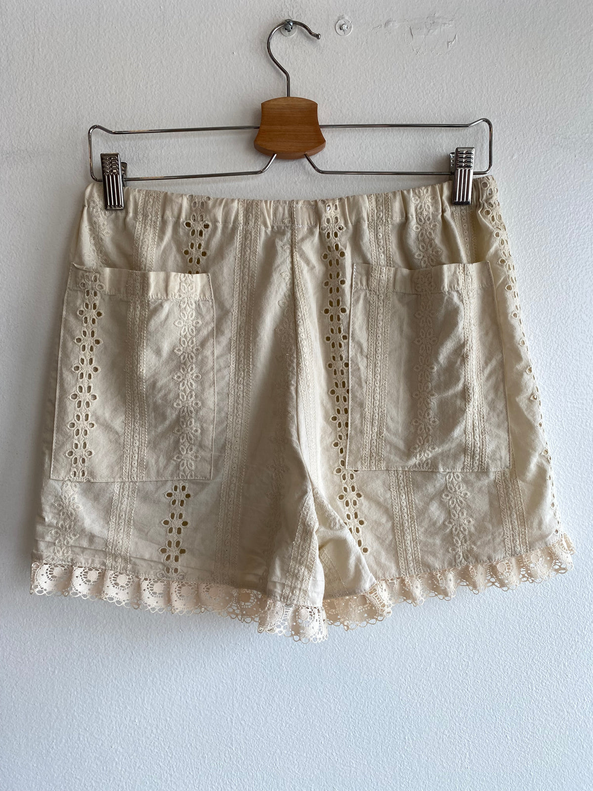 Handmade Vintage Floral Tablecloth Beige Drawstring Shorts