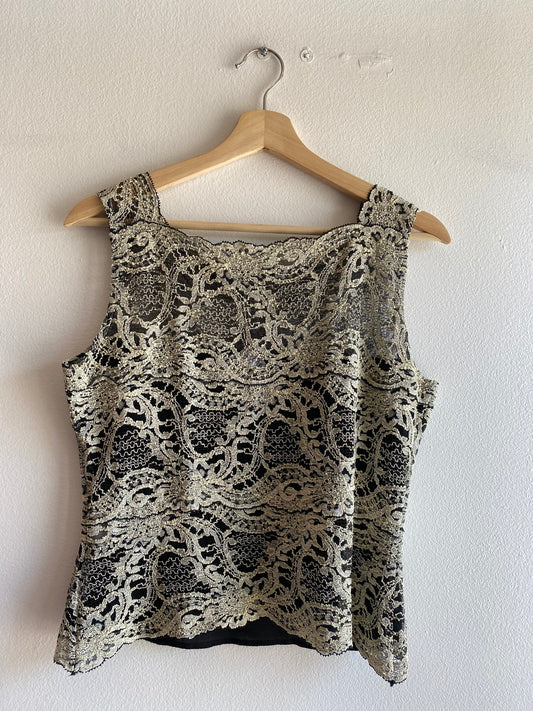 Vintage 90s black and gold lace tank - La Lovely Vintage 