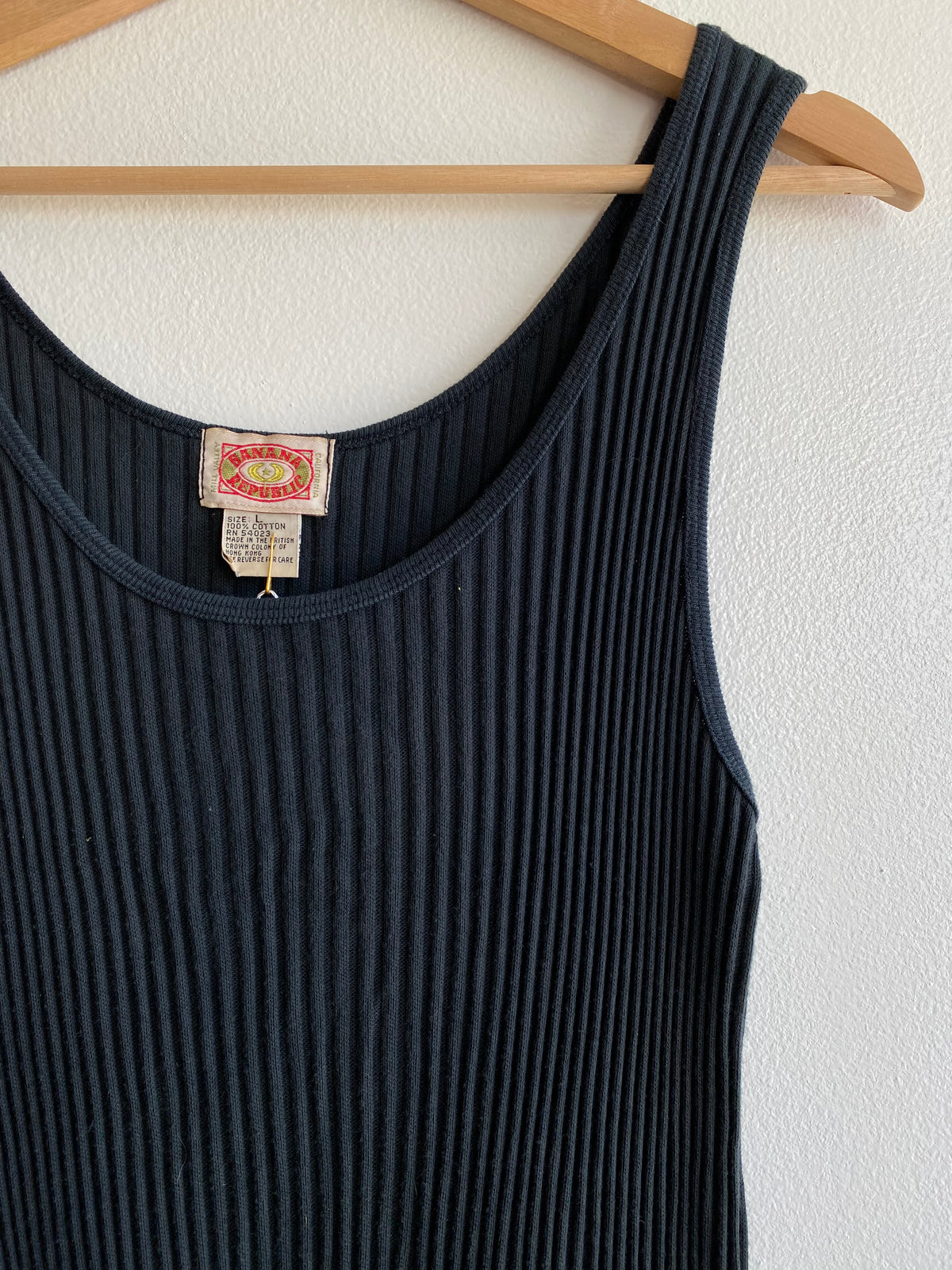 Vintage 90's Banana Republic Black Ribbed Cotton Midi Dress