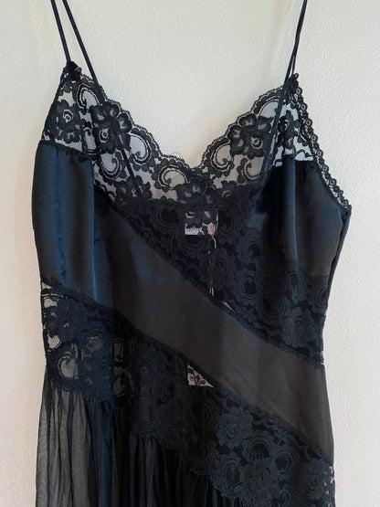 Vintage 90's Fredrick's of Hollywood Black Satin and Lace Slip