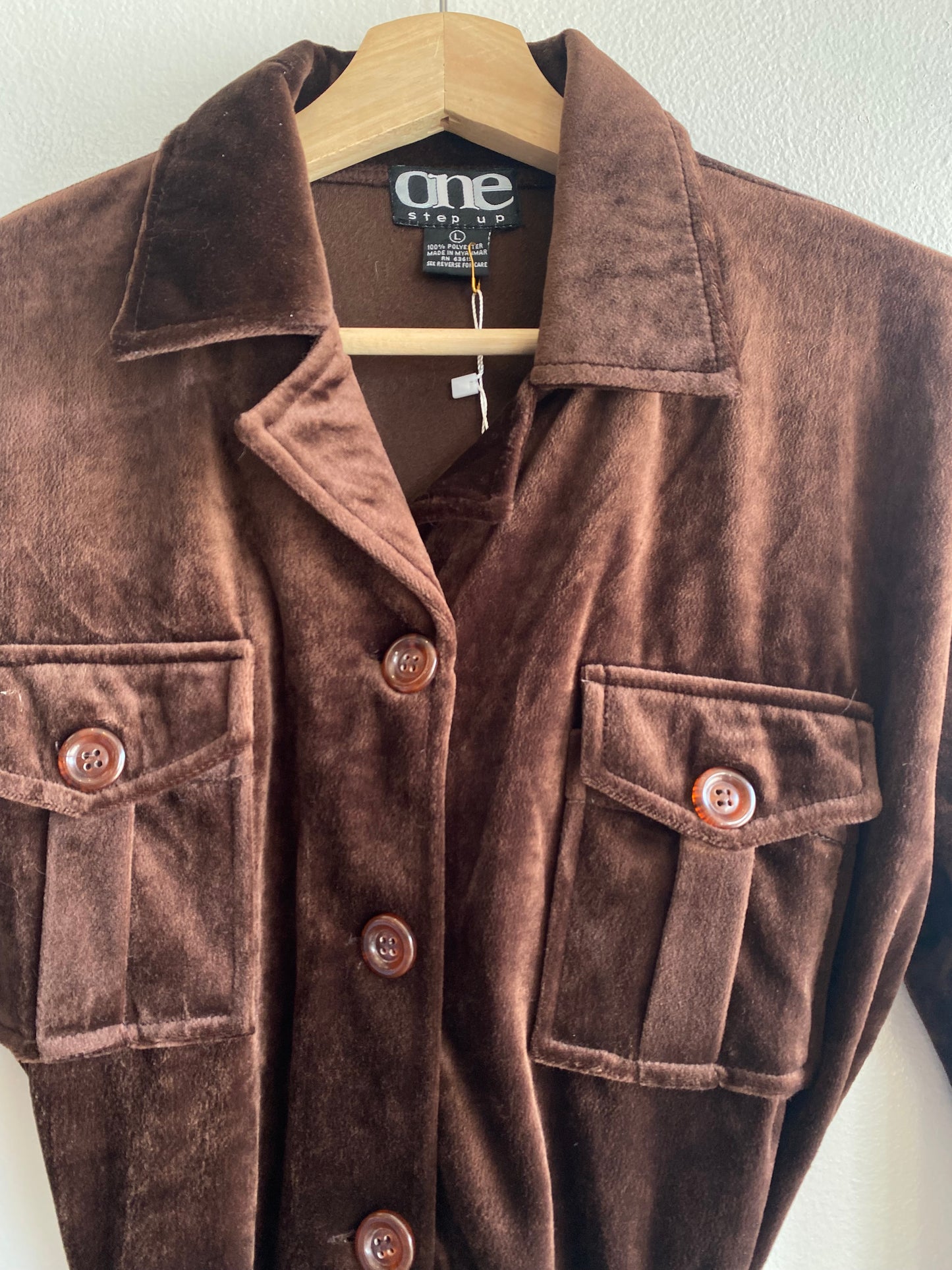 Vintage 90's Long Sleeve Brown Velvet Button-Up Top