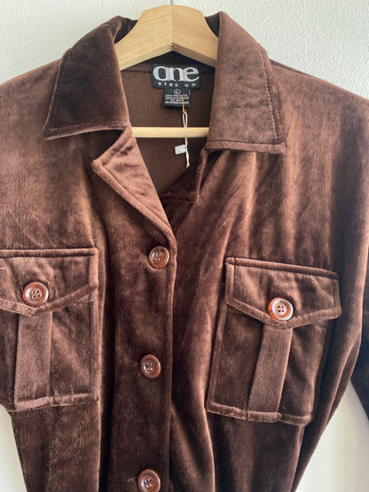 Vintage 90's Long Sleeve Brown Velvet Button-Up Top