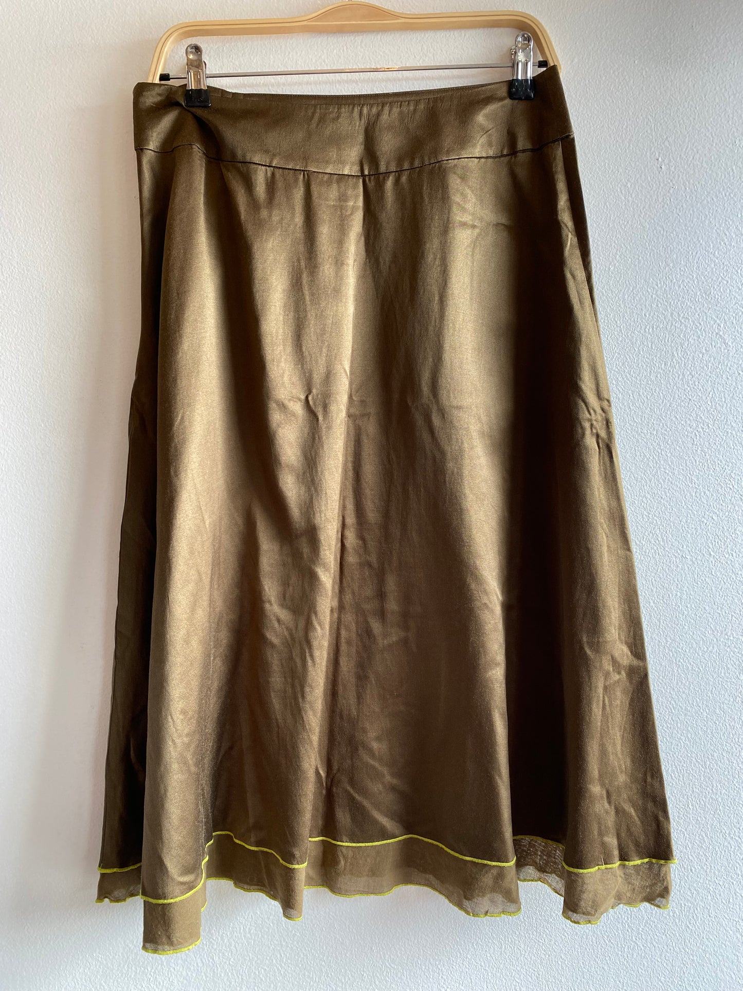 Vintage Y2K Liz Claiborne Olive Green Silk Floral Midi Skirt - La Lovely Vintage 