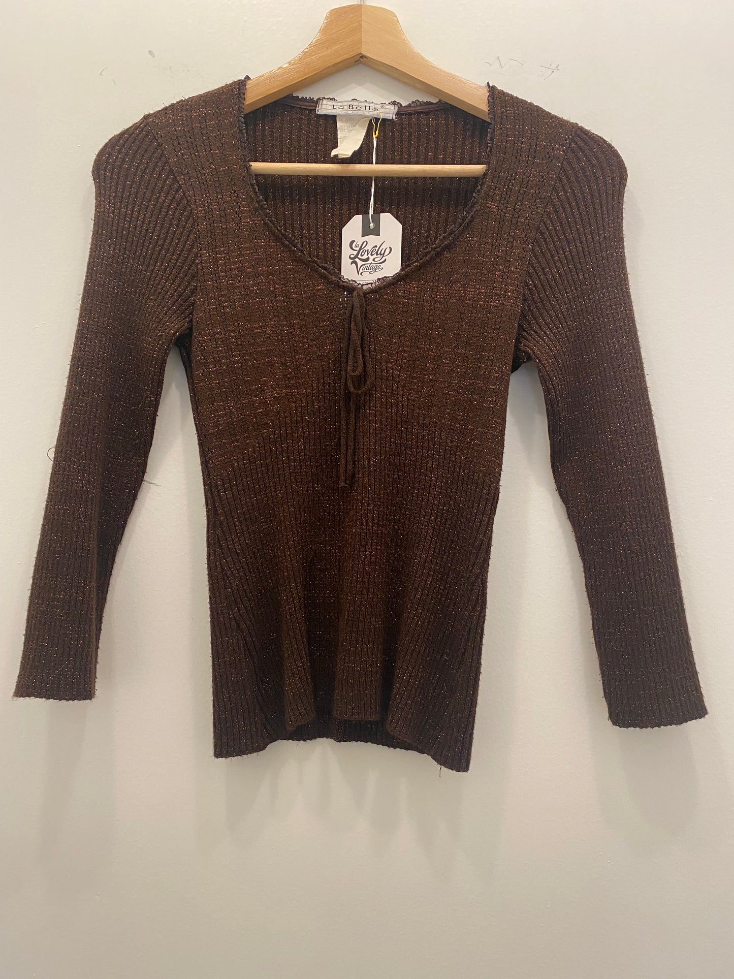 Vintage Y2K Brown Knit 3/4 Sleeve Top