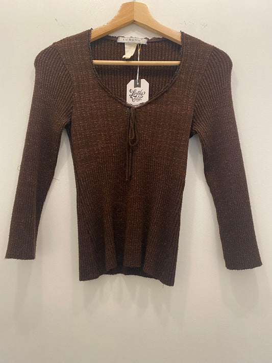 Vintage Y2K Brown Knit 3/4 Sleeve Top