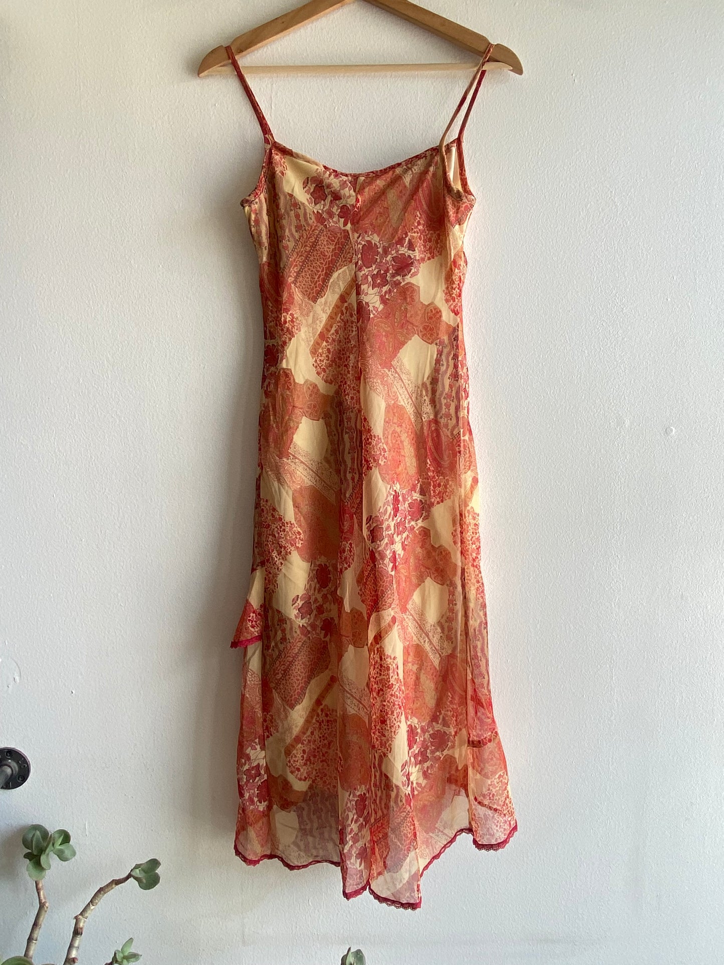 Vintage 90s yellow and orange paisley midi dress - La Lovely Vintage 