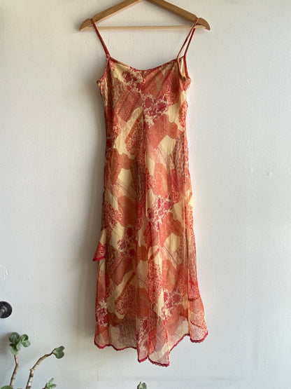 Vintage 90s yellow and orange paisley midi dress - La Lovely Vintage 
