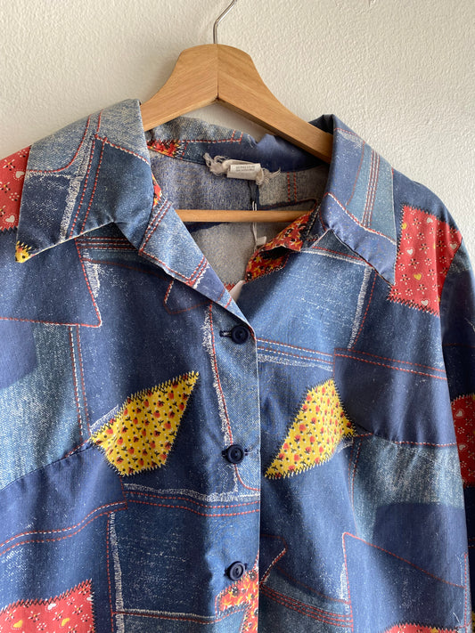 Vintage 1970’s Patchwork Print Long Sleeve Button Up Shirt