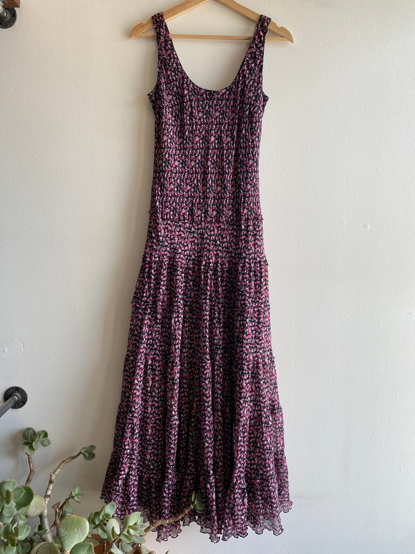 Vintage Y2K black and pink floral chiffon maxi dress - La Lovely Vintage 
