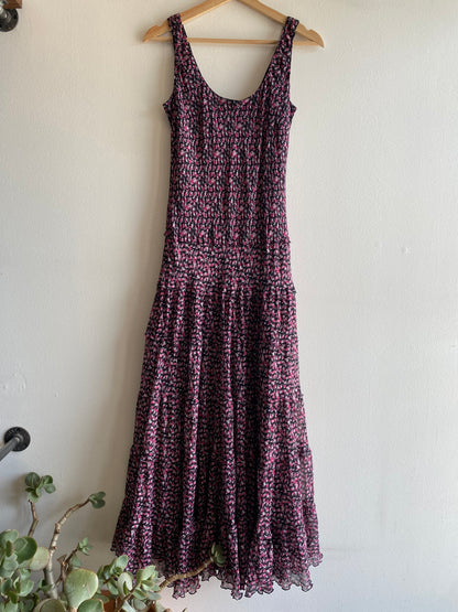 Vintage Y2K black and pink floral chiffon maxi dress - La Lovely Vintage 