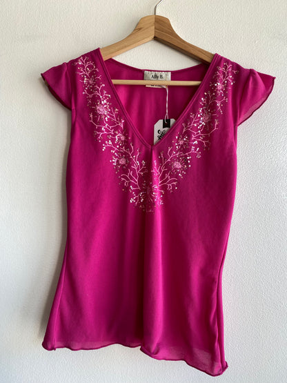 Vintage Ally B. Y2K Hot Pink Sequin Mesh Blouse
