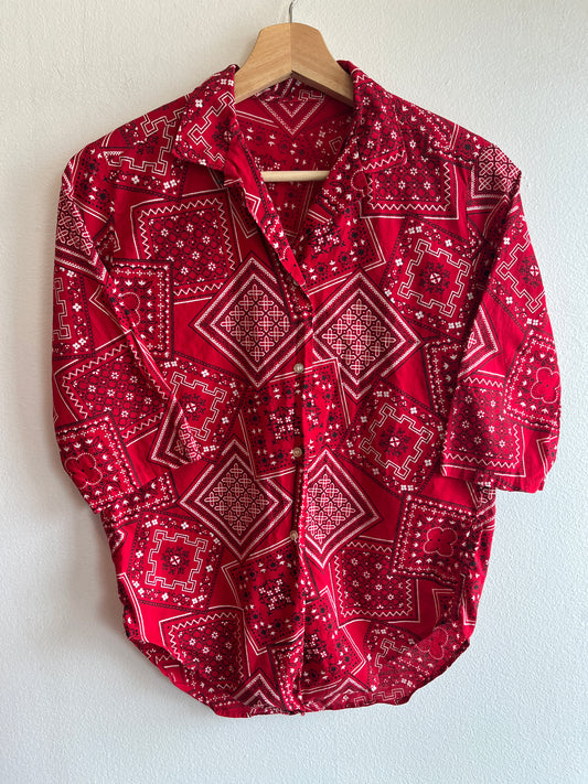 Vintage 1950/60’s Loop Collar Bandana Print Button-Up Shirt