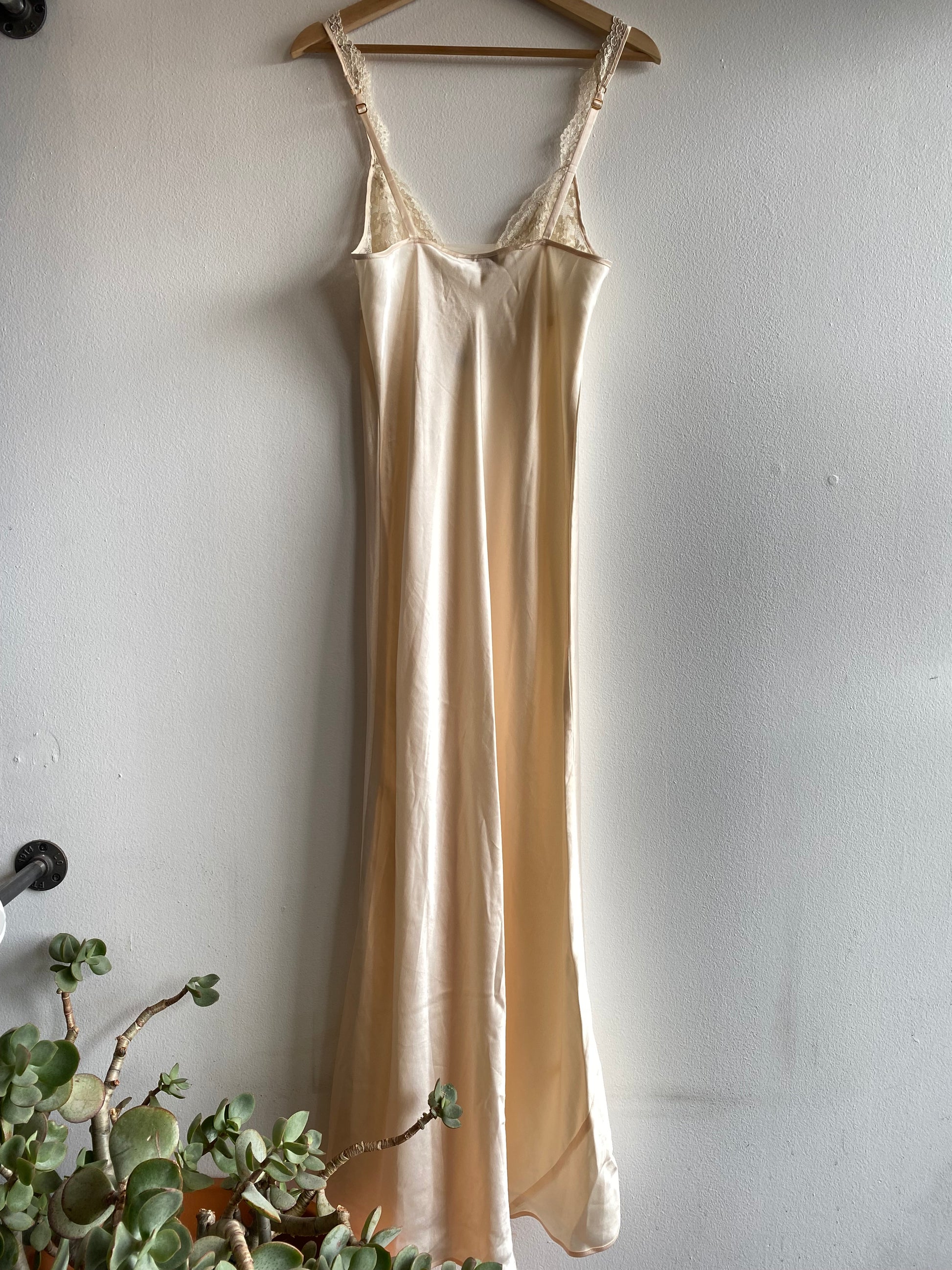 Vintage 80's Victoria's Secret Gold Label Cream Satin Maxi Slip Dress - La Lovely Vintage 