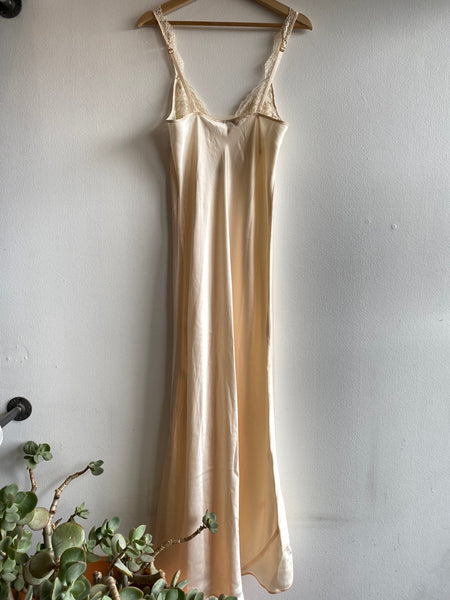 Vintage 80's Victoria's Secret Gold Label Cream Satin Maxi Slip Dress