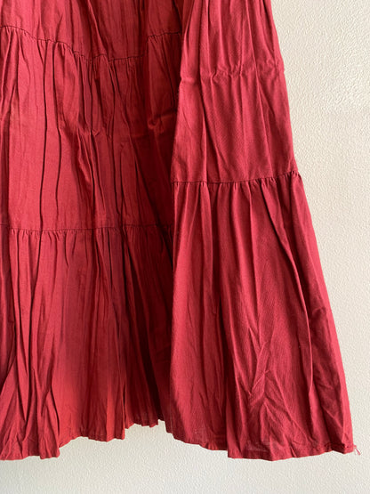 Vintage 90's Boho Crinkle Red Maxi Skirt