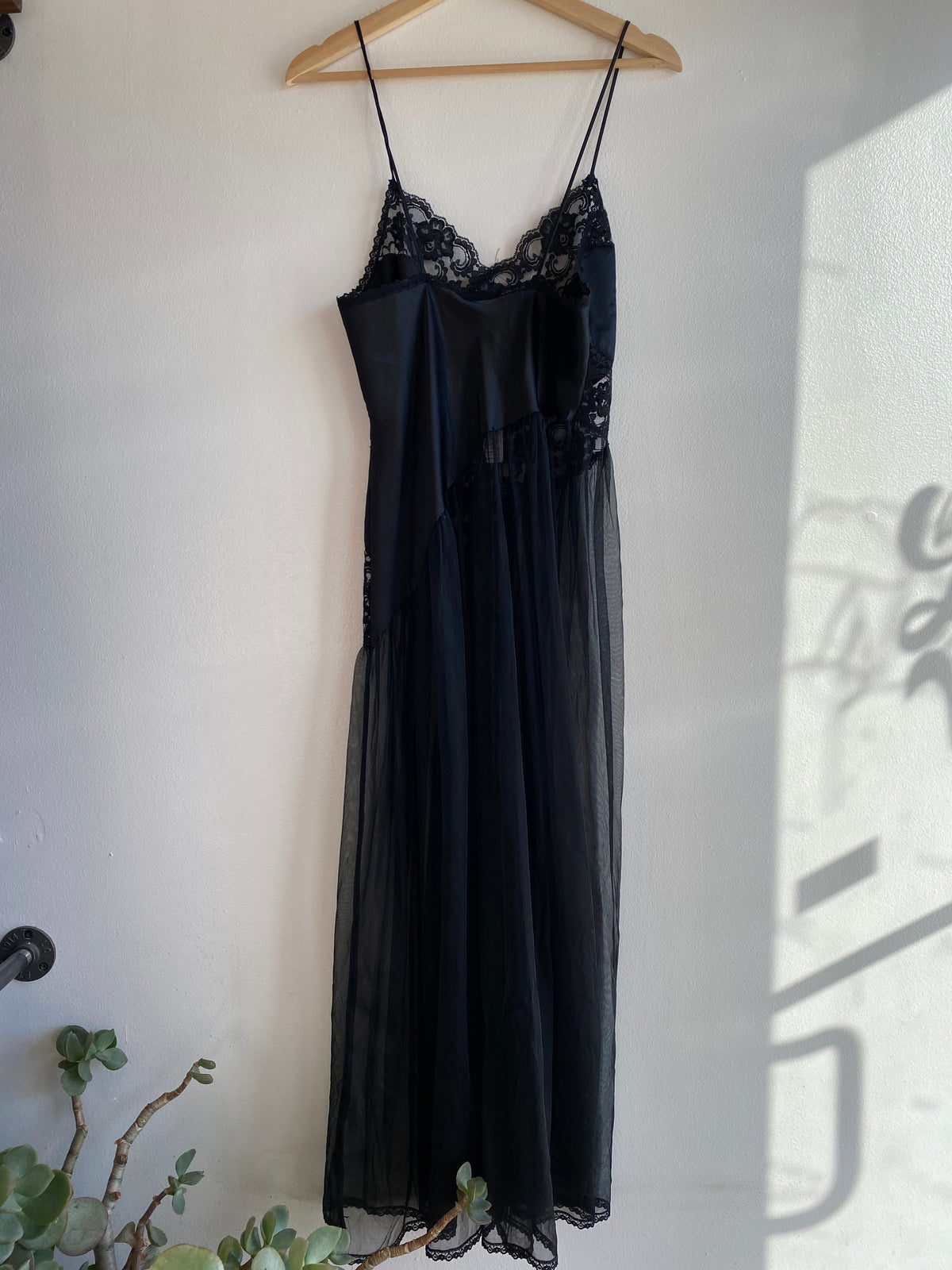 Vintage 90's Fredrick's of Hollywood Black Satin and Lace Slip