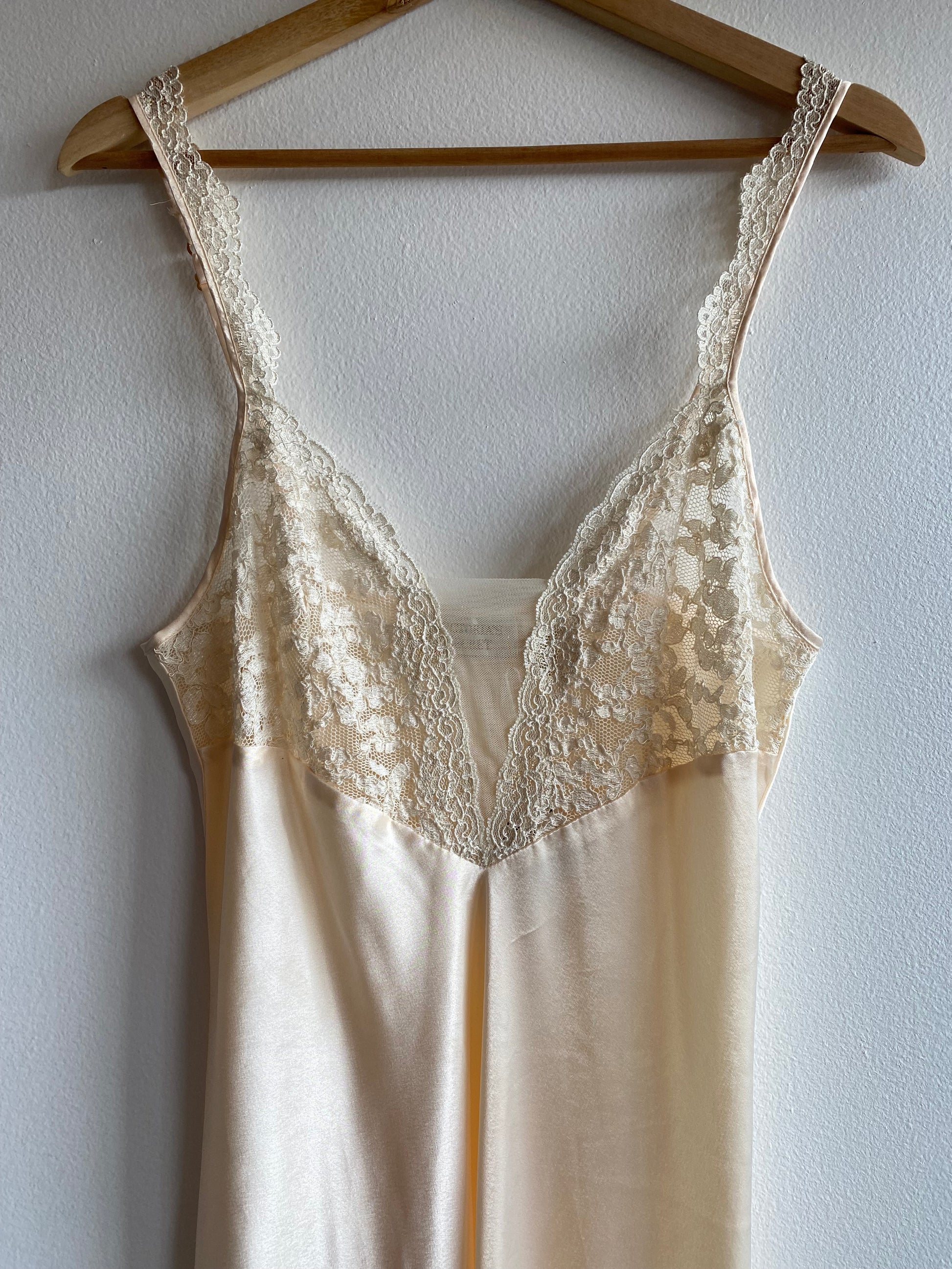 Vintage 80's Victoria's Secret Gold Label Cream Satin Maxi Slip Dress - La Lovely Vintage 