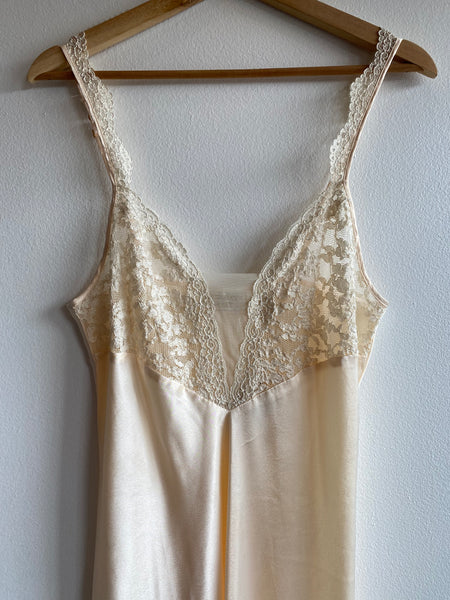 Vintage 80's Victoria's Secret Gold Label Cream Satin Maxi Slip Dress