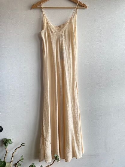 Vintage 90's Off-White Sheer Cotton Maxi Slip Dress
