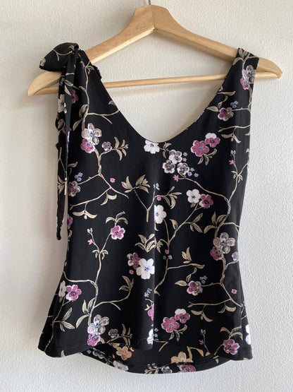 Vintage Y2K Guess Jeans Black & Purple Floral Tank Top