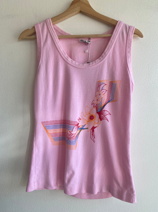 Vintage 1970’s Floral Print Tank Top in Pink