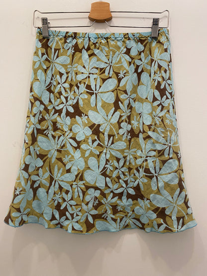 Vintage Y2K Teal and Brown Floral Mini Skirt - La Lovely Vintage 