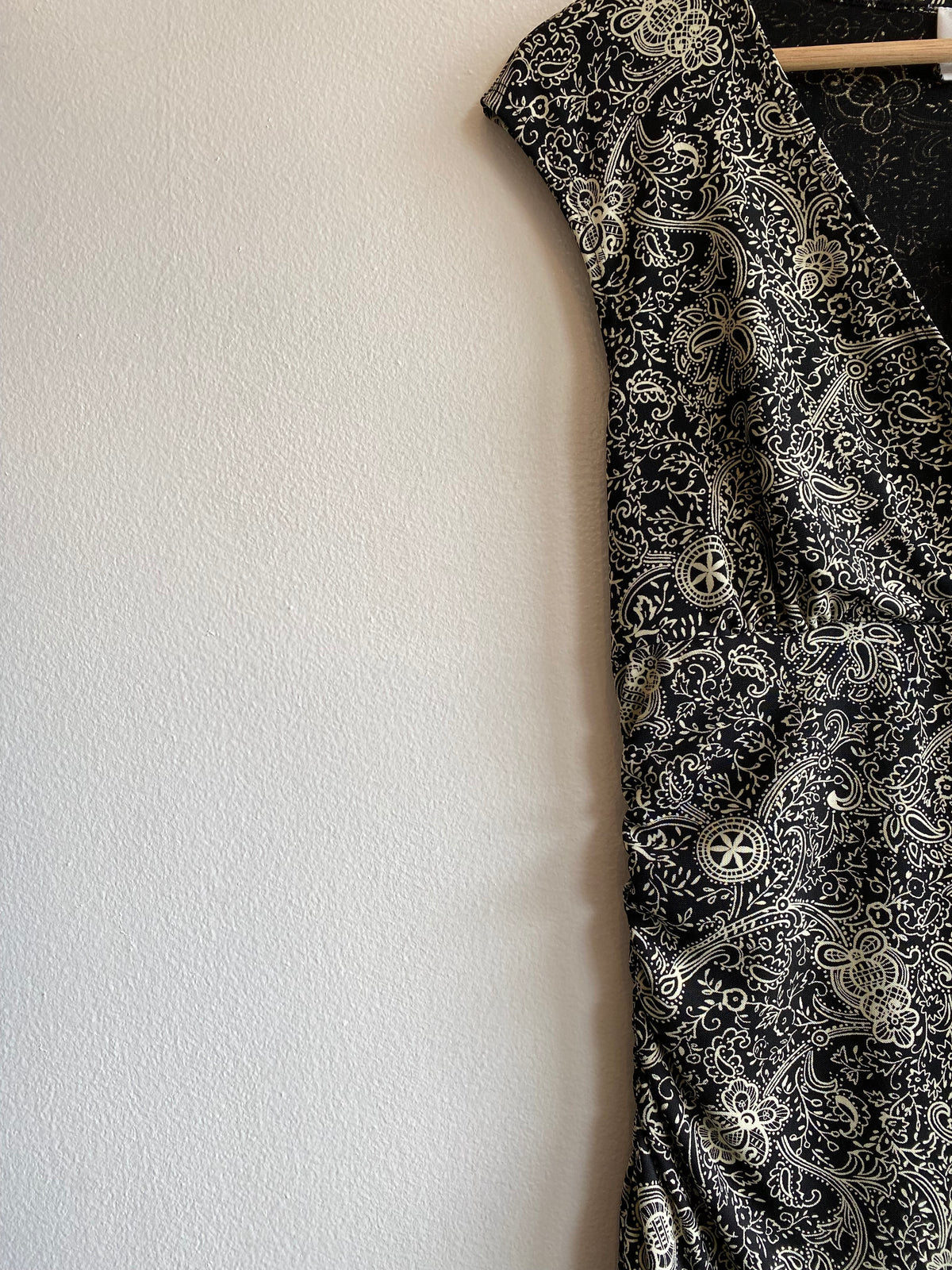 Vintage 90's IZ Byer California Black & White Paisley Midi Dress