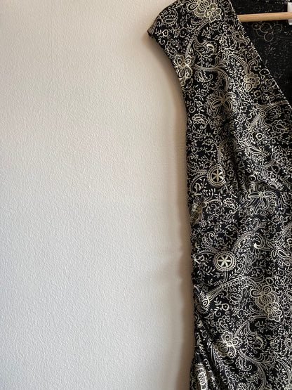 Vintage 90's IZ Byer California Black & White Paisley Midi Dress