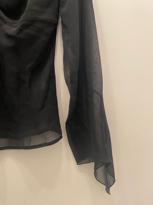 Vintage Y2K Black Silk Bell Sleeve Top - La Lovely Vintage 