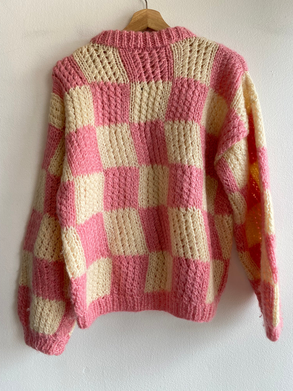 Vintage 70's Pink and White Checkered Sweater