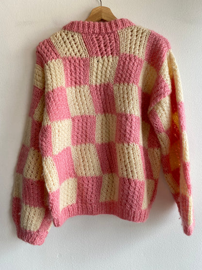 Vintage 70's Pink and White Checkered Sweater