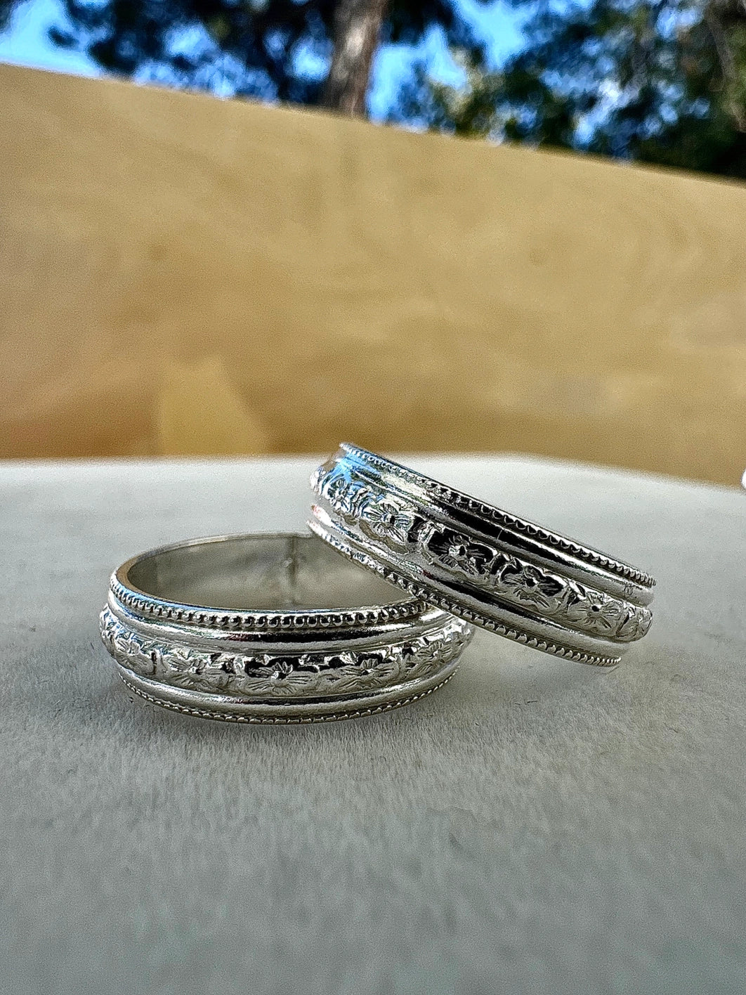 Breezi Mae - Thick Floral Sterling Silver Stacker Band Ring - La Lovely Vintage 