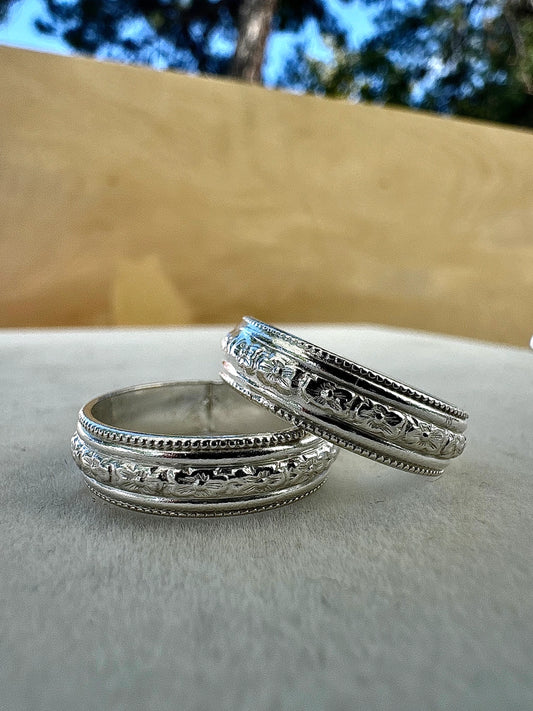 Breezi Mae - Thick Floral Sterling Silver Stacker Band Ring